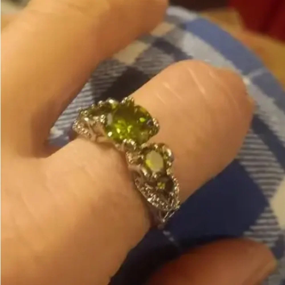 Amethyst Peridot Moissanite Gemstone Silver Ring Engagement Eternity Band